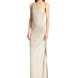 Laundry by Shelli Segal Gold One Shoulder Gown 10